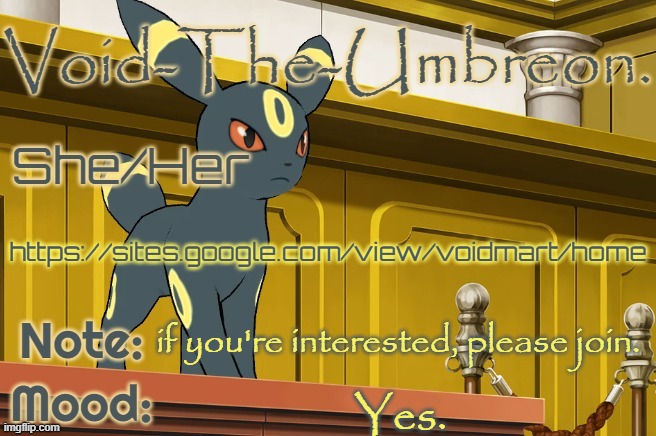 Void-The-Umbreon. Template | https://sites.google.com/view/voidmart/home; if you're interested, please join. Yes. | image tagged in void-the-umbreon template | made w/ Imgflip meme maker