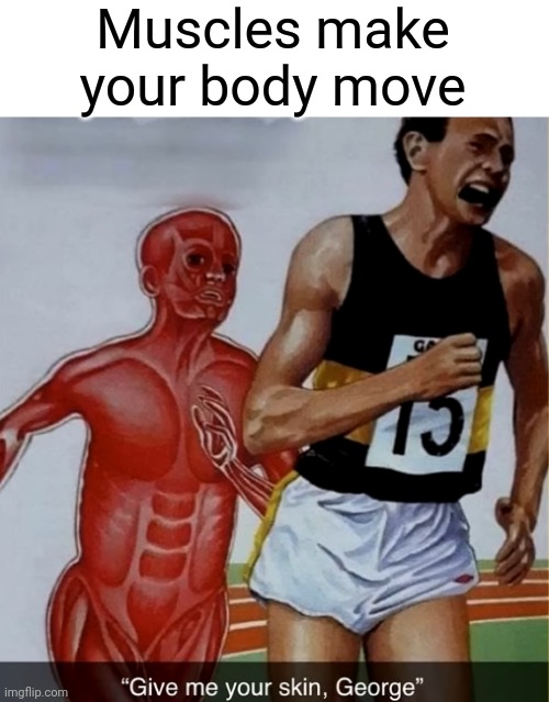 Just run | Muscles make your body move | image tagged in gimme,skin,george | made w/ Imgflip meme maker