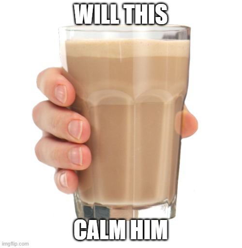 Choccy Milk | WILL THIS CALM HIM | image tagged in choccy milk | made w/ Imgflip meme maker