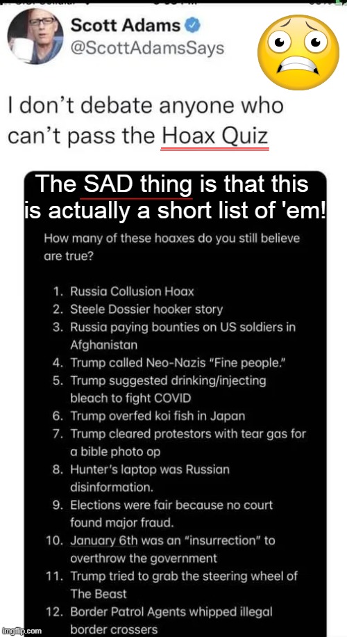 Lies, lies & more lies as leftists refuse to learn . . . |  The SAD thing is that this 
is actually a short list of 'em! | image tagged in politics,leftists,lies,just cause you say it does not mean it is true,fiction not fact,hoax | made w/ Imgflip meme maker