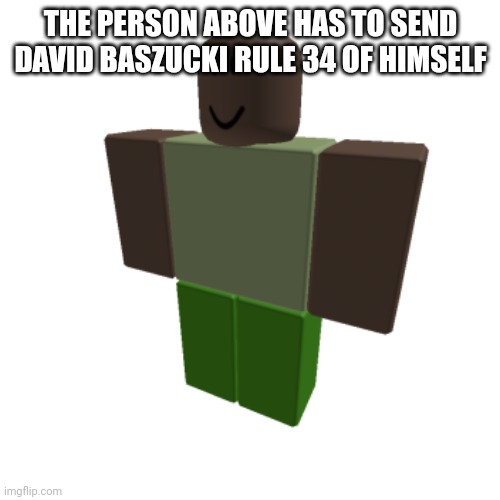 Roblox oc | THE PERSON ABOVE HAS TO SEND DAVID BASZUCKI RULE 34 OF HIMSELF | image tagged in roblox oc | made w/ Imgflip meme maker