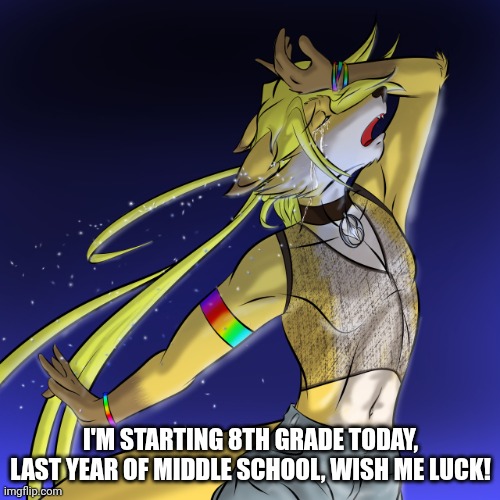 Dramatic Furry | I'M STARTING 8TH GRADE TODAY, LAST YEAR OF MIDDLE SCHOOL, WISH ME LUCK! | image tagged in dramatic furry | made w/ Imgflip meme maker