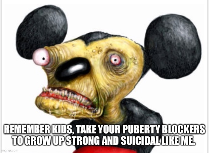 T-R-A, N-N-Y  M-O-U-S-E | REMEMBER KIDS, TAKE YOUR PUBERTY BLOCKERS TO GROW UP STRONG AND SUICIDAL LIKE ME. | image tagged in disney,transgender,suicide,lgbtq | made w/ Imgflip meme maker