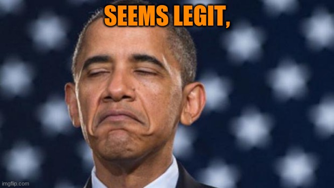 "Seems Legit" Obama | SEEMS LEGIT, | image tagged in seems legit obama | made w/ Imgflip meme maker