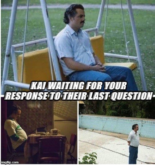 When Kai AI doesn't message me | image tagged in funny,memes,kai | made w/ Imgflip meme maker