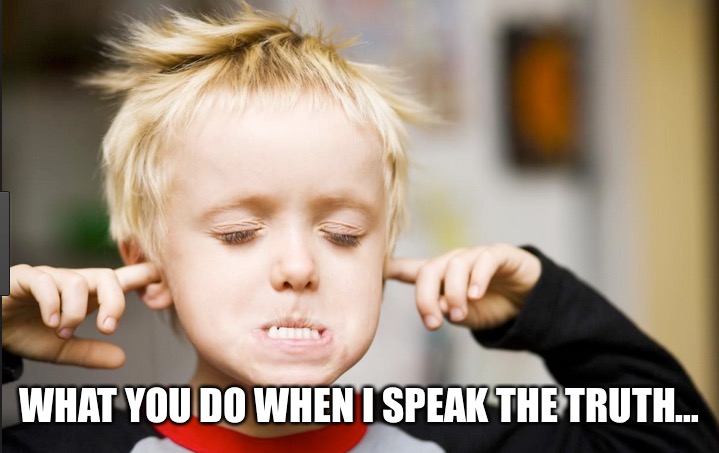 No mask not listening | WHAT YOU DO WHEN I SPEAK THE TRUTH… | image tagged in no mask not listening | made w/ Imgflip meme maker