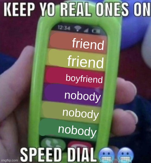 keep yo real ones on speed dial | friend; friend; boyfriend; nobody; nobody; nobody | image tagged in keep yo real ones on speed dial | made w/ Imgflip meme maker