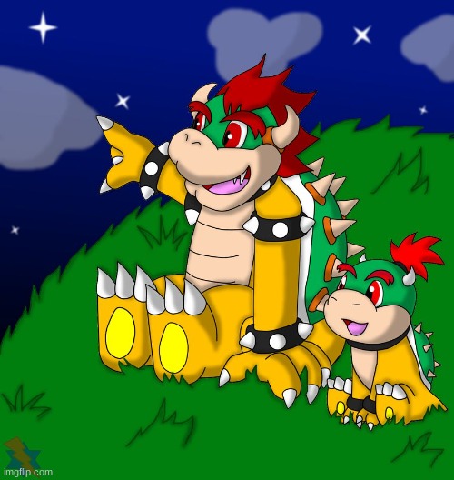 Bowser and Bowser Jr. | image tagged in bowser and bowser jr | made w/ Imgflip meme maker