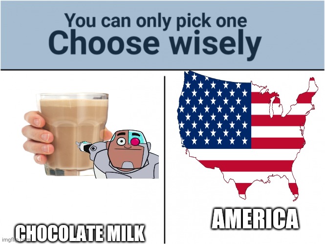you can pick only one choose wisely | CHOCOLATE MILK; AMERICA | image tagged in you can pick only one choose wisely | made w/ Imgflip meme maker