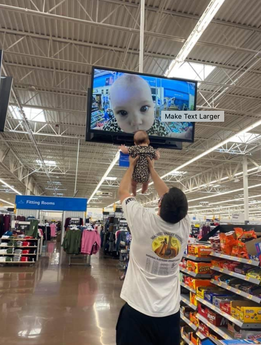 High Quality Showing Baby to a Supermarket Camera Blank Meme Template