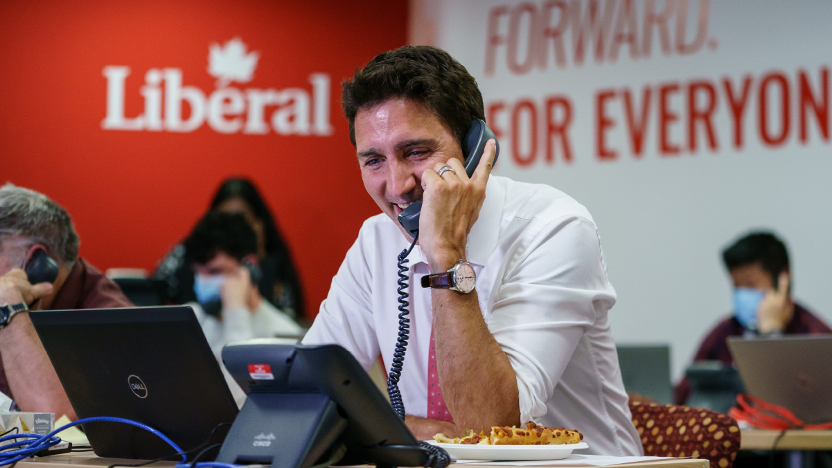 Trudeau laughing Blank Meme Template