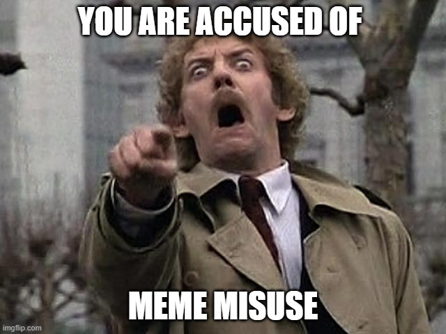 Bodysnatcher accusation | YOU ARE ACCUSED OF MEME MISUSE | image tagged in bodysnatcher accusation | made w/ Imgflip meme maker