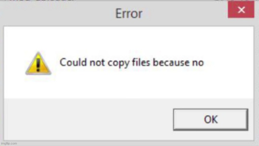 Error Could not copy files because no | image tagged in error could not copy files because no | made w/ Imgflip meme maker