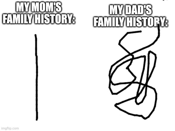 Blank White Template | MY MOM'S FAMILY HISTORY: MY DAD'S FAMILY HISTORY: | image tagged in blank white template | made w/ Imgflip meme maker