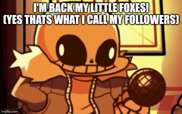 :) | I'M BACK MY LITTLE FOXES! (YES THATS WHAT I CALL MY FOLLOWERS) | image tagged in goofy ahh snas | made w/ Imgflip meme maker