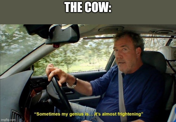 sometimes my genius is... it's almost frightening | THE COW: | image tagged in sometimes my genius is it's almost frightening | made w/ Imgflip meme maker