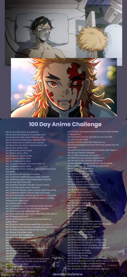 Day 14 | image tagged in 100 day anime challenge,mha,sir nighteye,rengoku,demon slayer | made w/ Imgflip meme maker