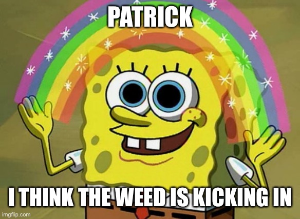 Imagination Spongebob | PATRICK; I THINK THE WEED IS KICKING IN | image tagged in memes,imagination spongebob | made w/ Imgflip meme maker