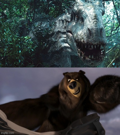 Indominus Rex vs Vincent (Over the Hedge) (Who Would Win) | image tagged in peekaboo,jurassic park,jurassic world,over the hedge,crossover,who would win | made w/ Imgflip meme maker