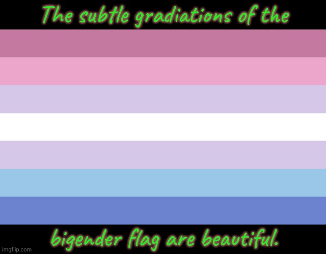 A feast for the eyes. | The subtle gradiations of the; bigender flag are beautiful. | image tagged in bigender full,lgbt,pride,gender studies | made w/ Imgflip meme maker