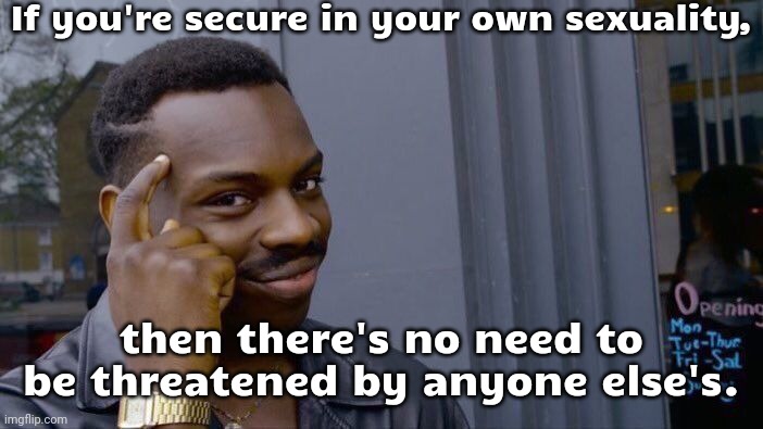Do unto others as you would have others do unto you. | If you're secure in your own sexuality, then there's no need to be threatened by anyone else's. | image tagged in memes,roll safe think about it,tolerance,equality,diversity | made w/ Imgflip meme maker