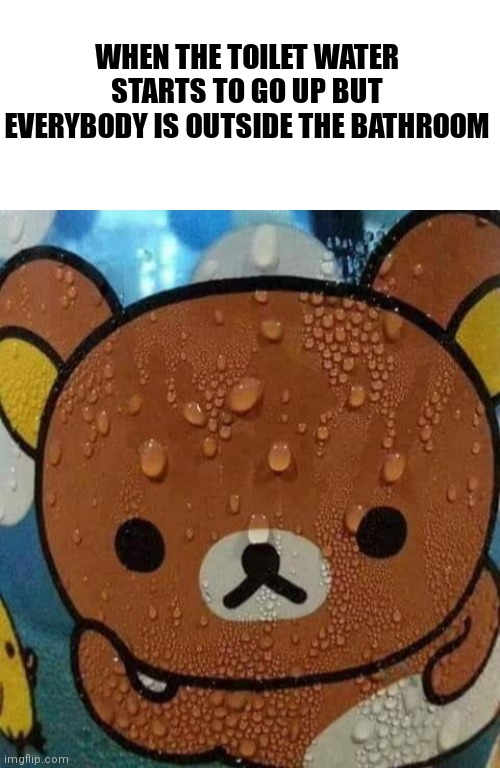 *SCREAMING INTENSIFIES* | WHEN THE TOILET WATER STARTS TO GO UP BUT EVERYBODY IS OUTSIDE THE BATHROOM | image tagged in blank white template,bear sweating nervously | made w/ Imgflip meme maker
