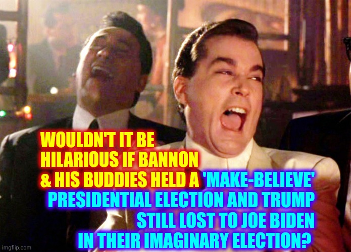 Well, At Least It's Starting To Get So Stupid It's Funny Now |  'MAKE-BELIEVE' PRESIDENTIAL ELECTION AND TRUMP STILL LOST TO JOE BIDEN IN THEIR IMAGINARY ELECTION? WOULDN'T IT BE HILARIOUS IF BANNON & HIS BUDDIES HELD A | image tagged in memes,good fellas hilarious,special kind of stupid,only someone stupid would fall for that,so stupid it's funny,too stupid | made w/ Imgflip meme maker