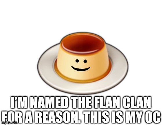 Blank White Template | ? :) I’M NAMED THE FLAN CLAN FOR A REASON. THIS IS MY OC | image tagged in blank white template | made w/ Imgflip meme maker