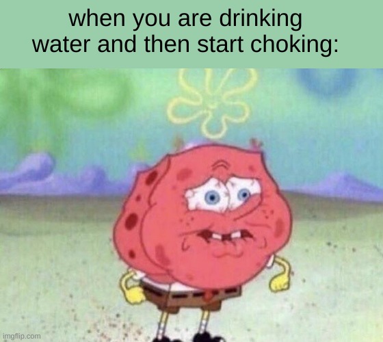 fun | when you are drinking water and then start choking: | image tagged in spongebob holding breath,funny | made w/ Imgflip meme maker