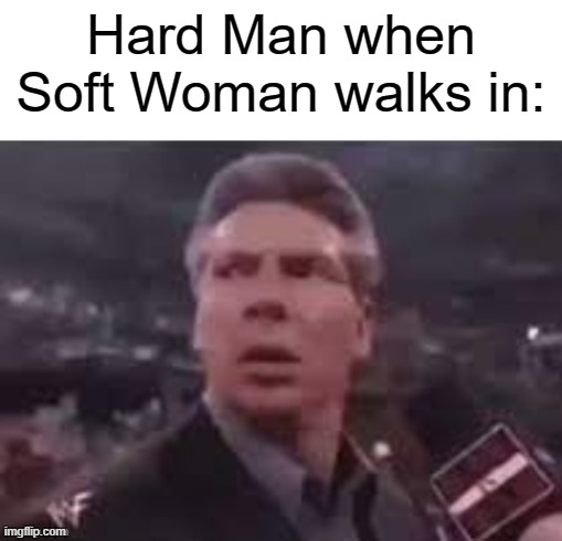 enjoy a mega meme ig | Hard Man when Soft Woman walks in: | image tagged in x when x walks in,mega man | made w/ Imgflip meme maker