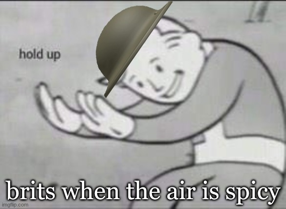 hold up | brits when the air is spicy | image tagged in fallout hold up | made w/ Imgflip meme maker