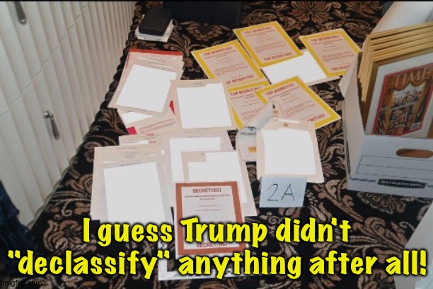 No signs of "declassification" | I guess Trump didn't "declassify" anything after all! | image tagged in top secret sci | made w/ Imgflip meme maker