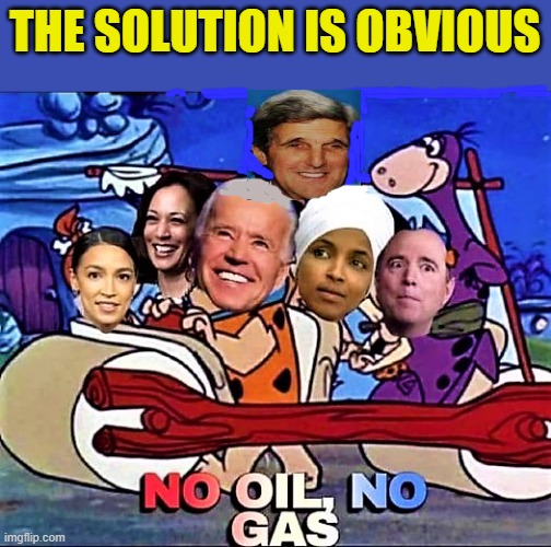 The democrats flintstones car | THE SOLUTION IS OBVIOUS | image tagged in the democrats flintstones car | made w/ Imgflip meme maker