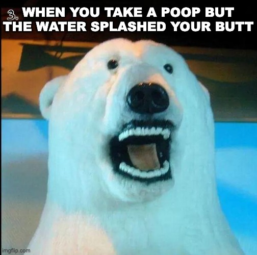 I hate this |  WHEN YOU TAKE A POOP BUT THE WATER SPLASHED YOUR BUTT | image tagged in horrified polar bear,memes,funny,poop,toilet | made w/ Imgflip meme maker