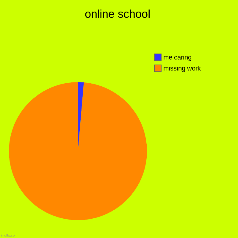 online school | missing work   , me caring | image tagged in charts,pie charts | made w/ Imgflip chart maker