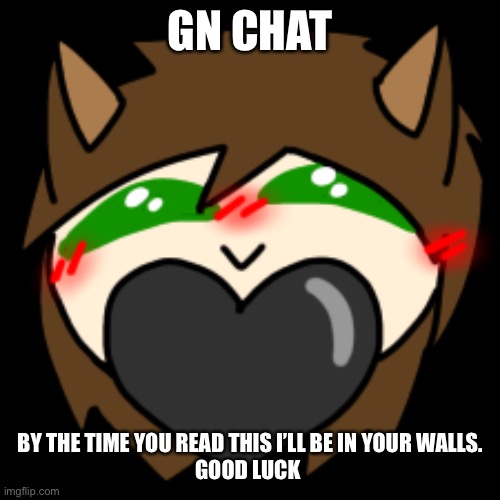 This heat isn’t for you | GN CHAT; BY THE TIME YOU READ THIS I’LL BE IN YOUR WALLS.
GOOD LUCK | made w/ Imgflip meme maker