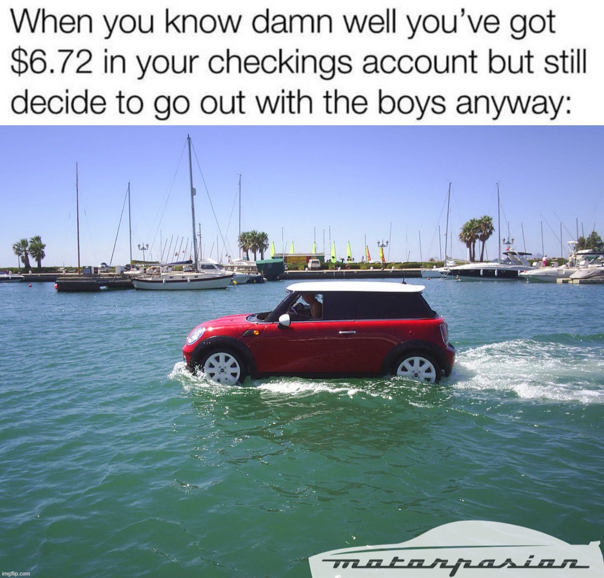 image tagged in driving on water | made w/ Imgflip meme maker