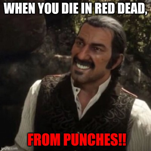 it makes me angery | WHEN YOU DIE IN RED DEAD, FROM PUNCHES!! | image tagged in dutch red dead redemption 2 | made w/ Imgflip meme maker