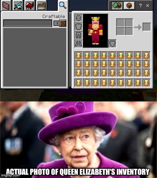 Makes seace | image tagged in queen elizabeth,minecraft | made w/ Imgflip meme maker