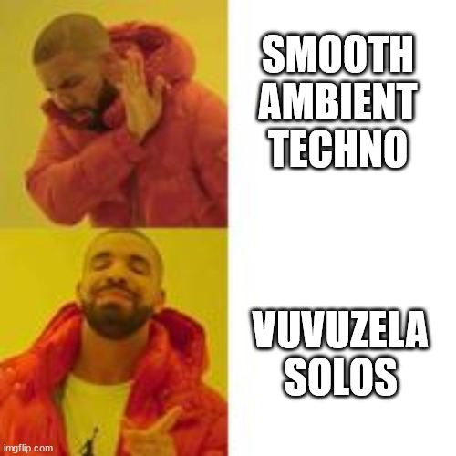 vuvuzela clearly | SMOOTH AMBIENT TECHNO; VUVUZELA SOLOS | image tagged in not that but this | made w/ Imgflip meme maker