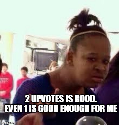 Bruh | 2 UPVOTES IS GOOD. EVEN 1 IS GOOD ENOUGH FOR ME | image tagged in bruh | made w/ Imgflip meme maker