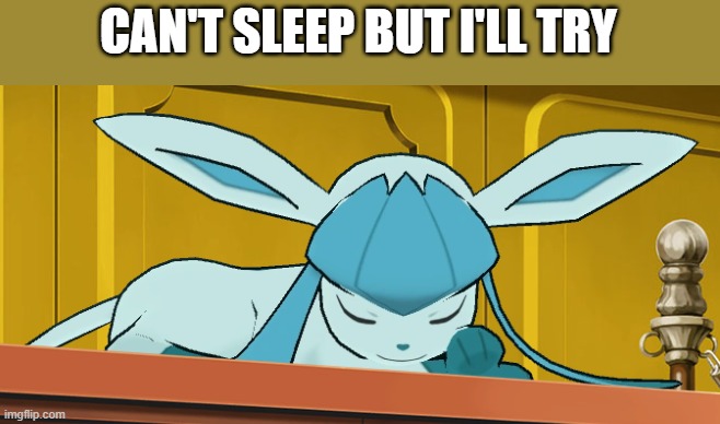 sleeping glaceon | CAN'T SLEEP BUT I'LL TRY | image tagged in sleeping glaceon | made w/ Imgflip meme maker