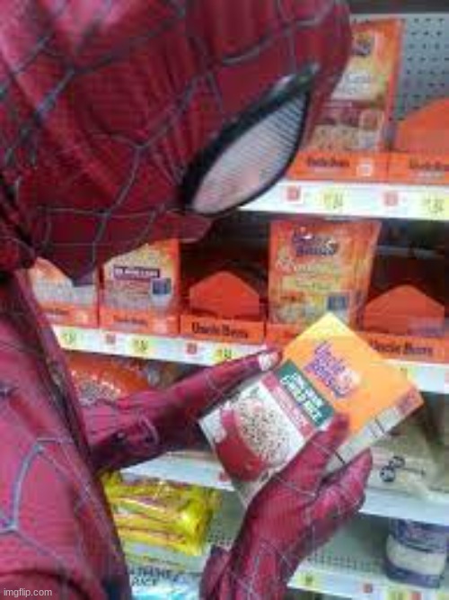 spiderman with uncle ben's rice | image tagged in spiderman with uncle ben's rice | made w/ Imgflip meme maker