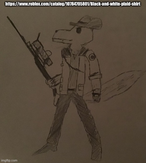 LordReaperus but he’s a tf2 sniper | https://www.roblox.com/catalog/10784705801/Black-and-white-plaid-shirt | image tagged in lordreaperus but he s a tf2 sniper | made w/ Imgflip meme maker