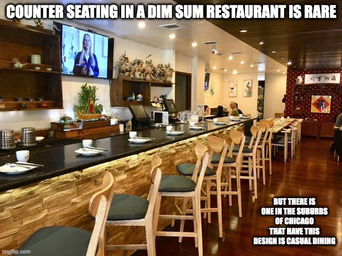 Dim Sum Restaurant Counter Seating | COUNTER SEATING IN A DIM SUM RESTAURANT IS RARE; BUT THERE IS ONE IN THE SUBURBS OF CHICAGO THAT HAVE THIS DESIGN IS CASUAL DINING | image tagged in restaurant,memes | made w/ Imgflip meme maker