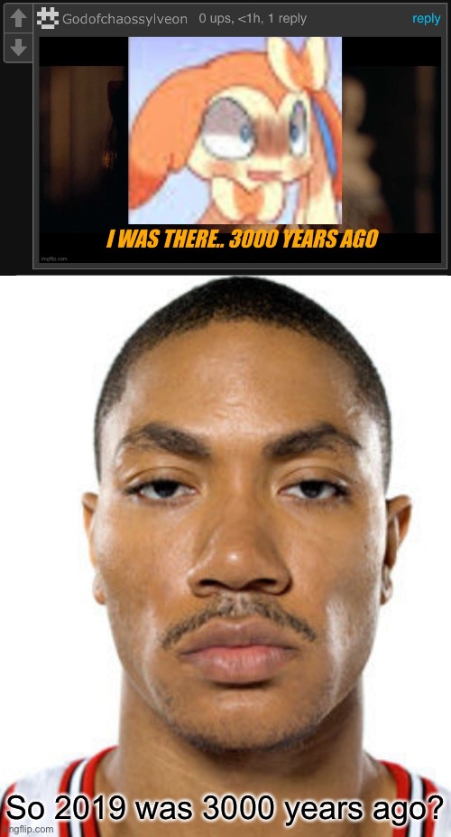 So 2019 was 3000 years ago? | image tagged in derrick rose straight face,memes | made w/ Imgflip meme maker