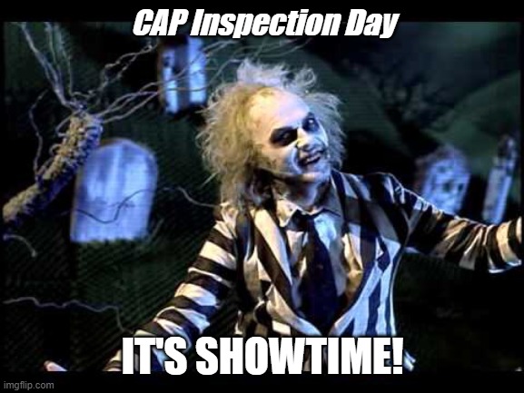 My Face on Inspection Day | CAP Inspection Day; IT'S SHOWTIME! | image tagged in beetlejuice,inspection,cap,reaction | made w/ Imgflip meme maker