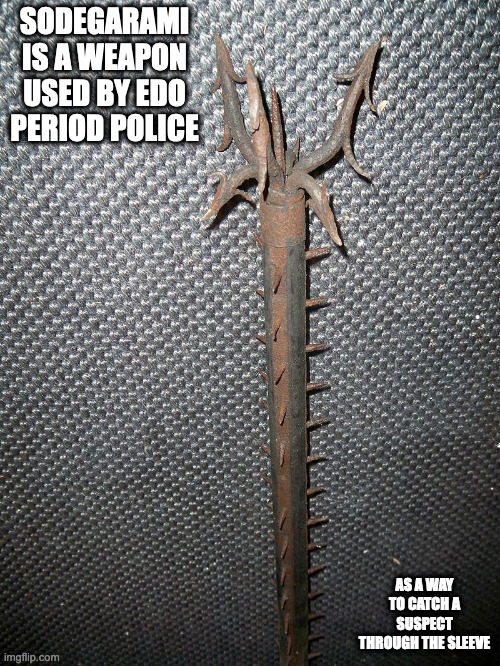 Sodegarammi | SODEGARAMI IS A WEAPON USED BY EDO PERIOD POLICE; AS A WAY TO CATCH A SUSPECT THROUGH THE SLEEVE | image tagged in weapons,memes | made w/ Imgflip meme maker