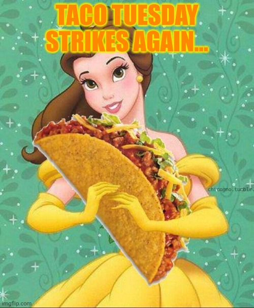 Taco Belle | TACO TUESDAY STRIKES AGAIN... | image tagged in taco belle | made w/ Imgflip meme maker