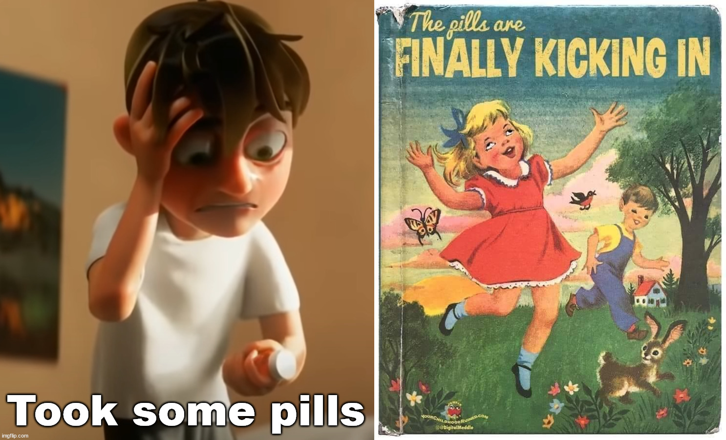 Took some pills | image tagged in dream taking pills,fake | made w/ Imgflip meme maker